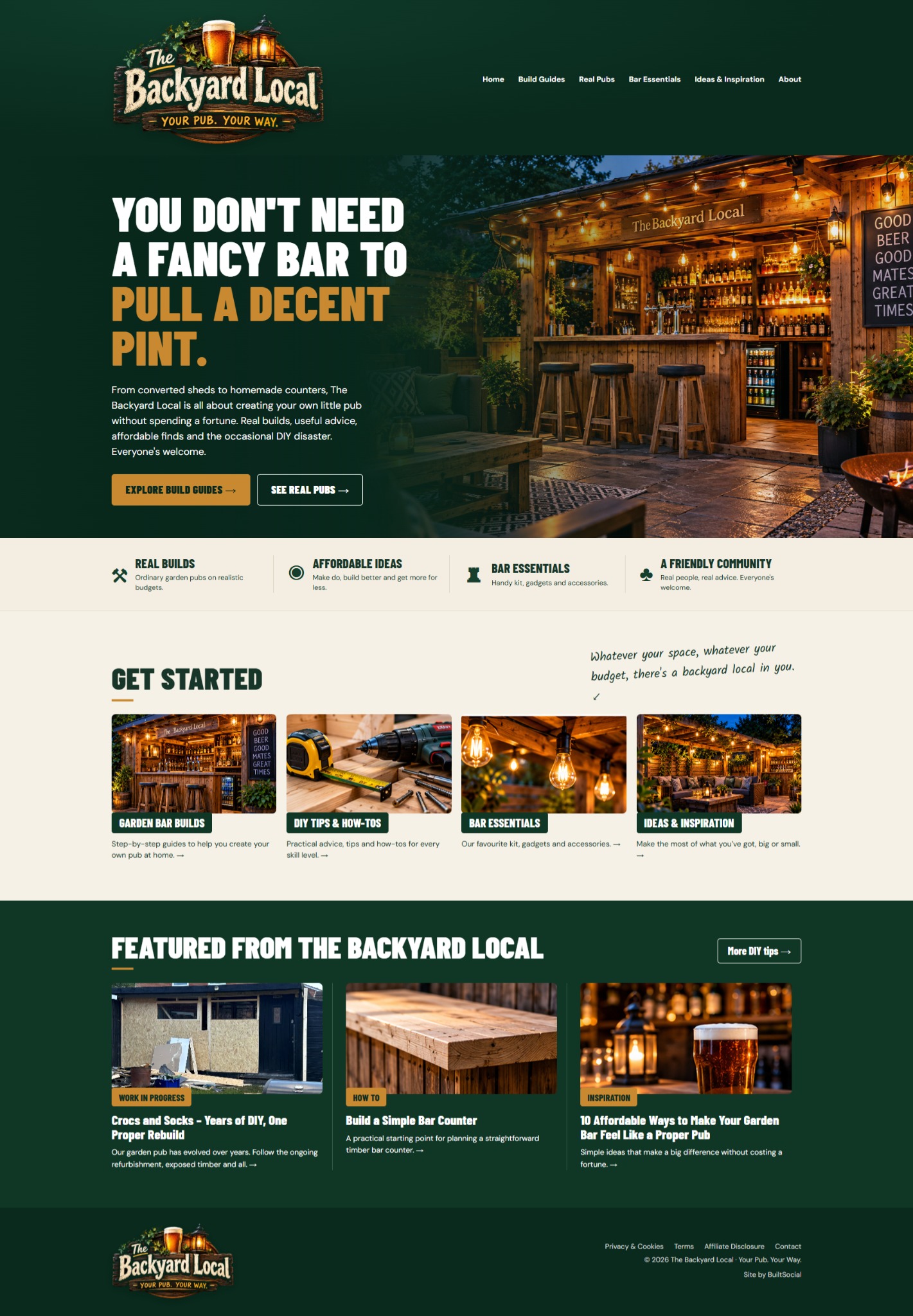 The Backyard Local garden pub and DIY website homepage
